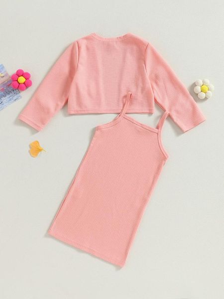 Ensembles de vêtements pour bébés filles, robe en tricot côtelé et cardigan gaufré à fleurs 3D - Adorable tenue automne-hiver pour les tout-petits