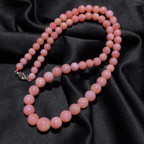 Zincirler doğal pembe opal değerli taş yuvarlak boncuklar kolye kolye takılar 5.6-10mm kadınlar erkek moda taş nadir