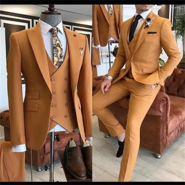 Ternos masculinos 2023 coloridos finos ajustados 3 peças smoking noivo casamento masculino smoking masculino masculino para homem (jaqueta calça colete)