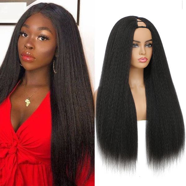 Cosplay s V Part cabelo sintético Yaki reta U resistente ao calor para mulheres negras diariamente 1226 polegadas 230728