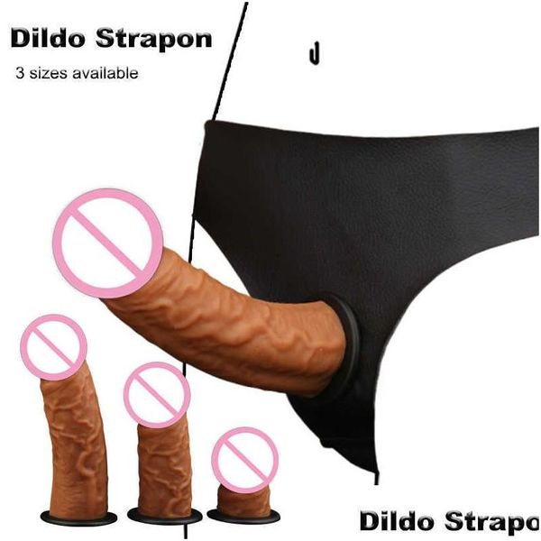 Massaggiatori per le gambe Strap On Sile Dildo Pantaloni regolabili realistici Durezza Starpon Giocattoli anali per donna Coppie Dildo Merci intime X050 Dhiyu