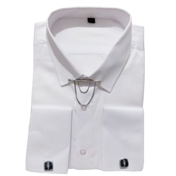 Camisas sociais masculinas Roupas sofisticadas que não danificam Pino de colarinho Lavalier Camisa social masculina com punho francês Manga comprida Blusa formal de festa de casamento 230728