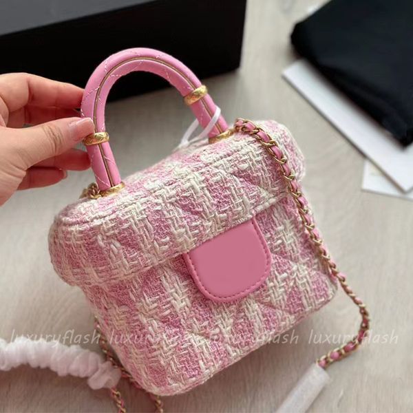 Mini borse a tracolla Donna Designer Fashion Vanity Case Cosmetic Bag Handle Handbags 23S New Summer Pink Woolen Lady Tote Bags