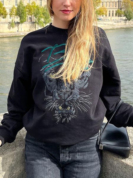 Felpe con cappuccio da donna Felpe Aich Mirror Letter Tiger Felpa con stampa grafica Felpa a maniche lunghe in cotone Pullover femminile Vintage Casual Cozy Lady Tops 230728