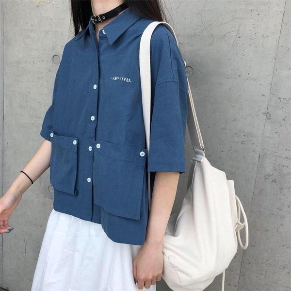 Damenblusen Kurzarmbluse Arbeitskleidung Preppy Loose Cute Tops für Frauen 2023 Sommerhemd Schöne Harajuku Mode Japan