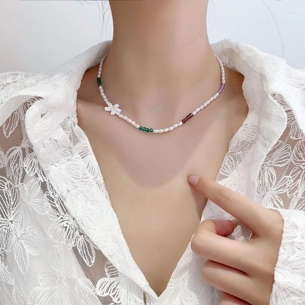 Halsketten mit Anhänger Origin Sommer Japanische Blume Kontrastfarbe Halsband Halskette Für Frauen Einzigartiges Design Perlen Party Geschenke Schmuck