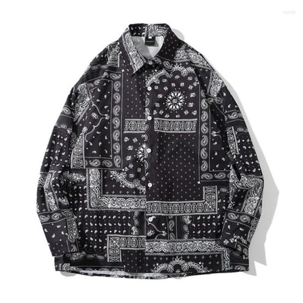 Männer Casual Hemden Bandana Shirt Für Männer Übergroße Kleidung Drucken Harujuku Langarm Hawaiian Kariert Kleidung 2023