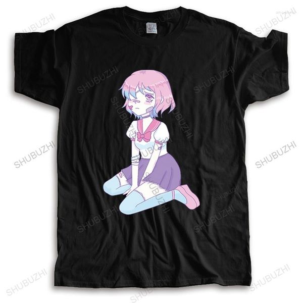 Camisetas Masculinas Homens Algodão Camisa Casual Sad Girl Yami Kawaii Pastel Goth Humor Branco Geek Curto Masculino Solto Tops Para Ele Plus Size Teeshirt