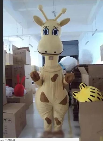 Costumi mascotte giraffa gialla Costume da personaggio dei cartoni animati Abito da festa all'aperto di Natale Abbigliamento pubblicitario promozionale per adulti