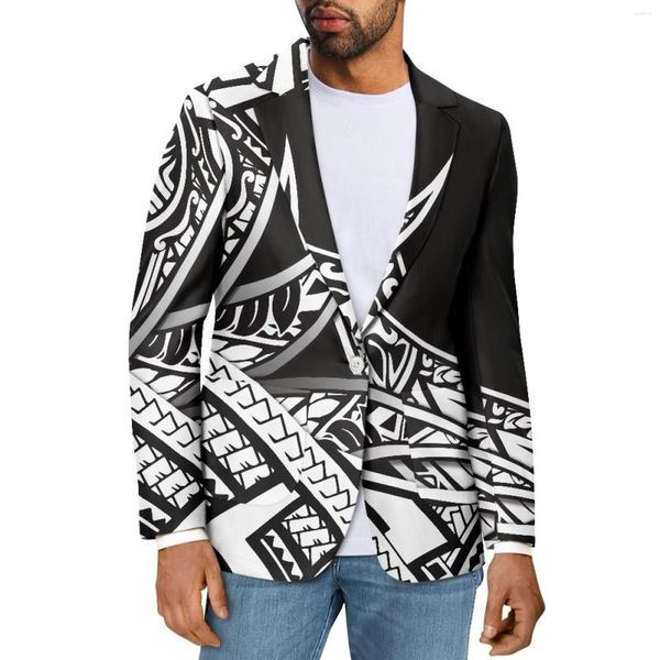 Herrenanzüge Polynesian Tribal Hawaiian Totem Tattoo Hawaii-Drucke Stil Männer Casual V-Ausschnitt Blazer Mode Slim Kurzarm Anzug Mantel