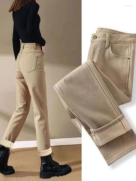 Frauen Jeans Vintage Hohe Taille Taste Khaki Denim Hosen Frühling Herbst Lose Dünne Frauen 2023 Allgleiches Stretch Gerade Hosen frau