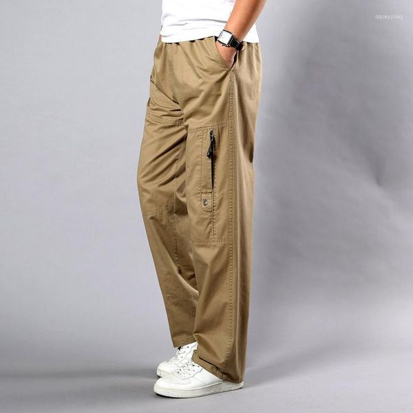 Pantaloni da uomo 2023 Summer Khaki Large Size Straight Fit Taglie grandi 5XL Tasche laterali Pantaloni da lavoro cargo neri in cotone a gamba larga