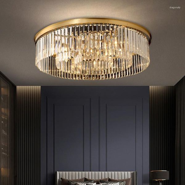 Luzes de teto lustres de latão pós-moderno lâmpada de cristal lamparas led lustre decoração de casa de luxo para sala de estar