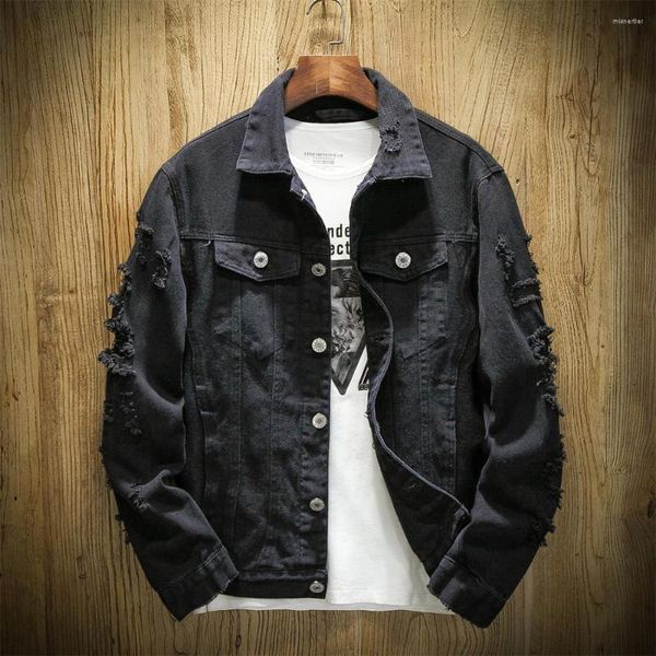 Männer Jacken 2023 Frühling Herbst Jean Jacke Streetwear Baumwolle Denim Rot Weiß Schwarz Ripped Loch Mäntel Männer Outwear