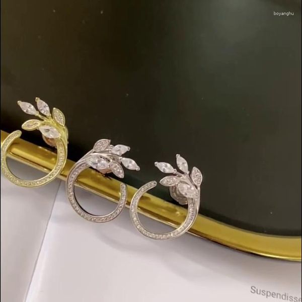 Orecchini a bottone Boutique Gioielli Foglia in argento sterling 925 Vintage di lusso per le donne Design Moda Accessori da sposa Regali