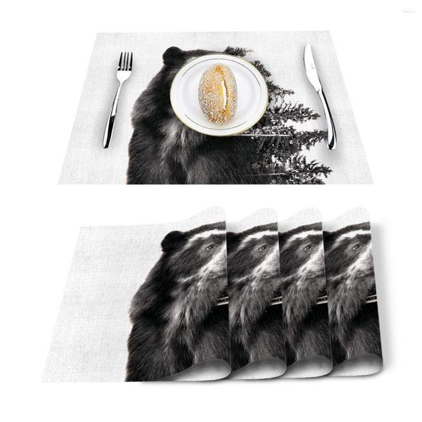 Masa Runner 4/6pcs Set Mats Artistic yakın çekim ayı baskılı peçete mutfak aksesuarları ev partisi dekoratif placemats