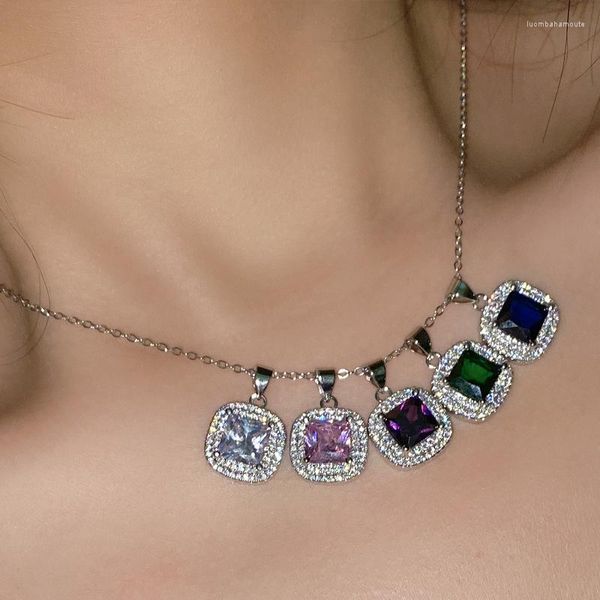 Anhänger Halsketten Sisi Schmuck Fabrik Direktverkauf Nachahmung Tansanit Blau Schatz Micro Inset Luxus Lila Zirkon Mädchen