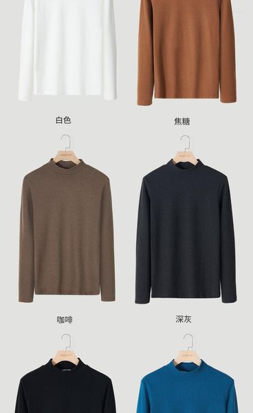 Camisetas masculinas Leggings de gola alta masculina plus veludo quente outono e inverno tendência solto top interno camiseta de manga comprida