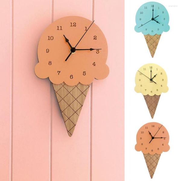 Orologi da parete Orologio in legno a forma di gelato Numeri arabi Home Living Room Office Decor