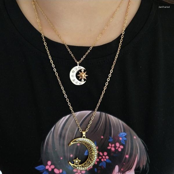 Catene Hzew Collana con ciondolo sole stella luna color oro antico per regalo uomo donna