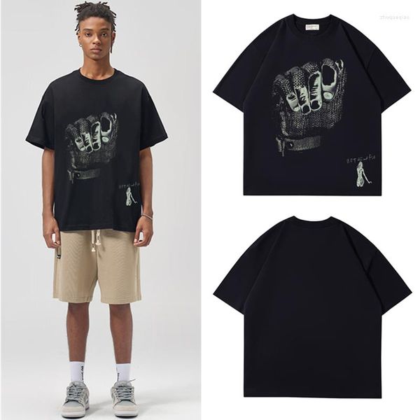 Camisetas masculinas High Street Fashion Abstract Sketch Fist Prints T-shirt de manga curta Summer Cotton Tops gola redonda