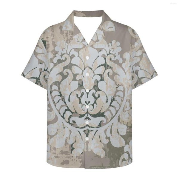 Camisas casuais masculinas estilo europeu vintage luxo padrão rococó solto respirável impressão 3d na moda legal moda havaiana festa na praia tops