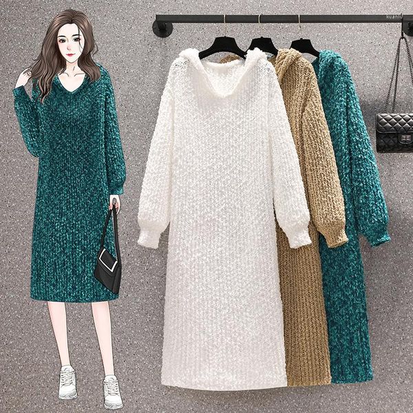 Frauenpullover Frauen Langes Kleid 2023 Frühling Herbst Weibliche Gestrickte Pullover Bodenbildung Trendy Hoodies Damen Lose A1136