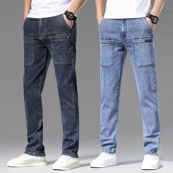 Tasarımcı Erkekler Stretch Jeans Yeni Gençlik Moda Çok Cep Tasarım Gündelik Denim Pantolon