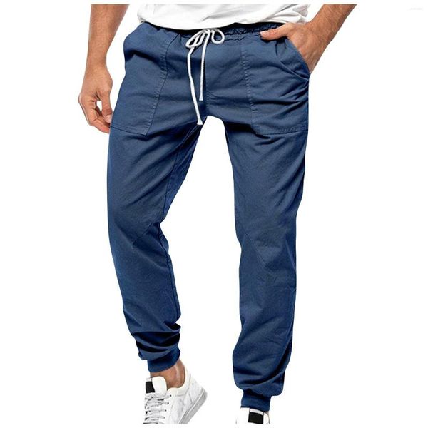 Calça Masculina Verão Masculina Versátil Combinando Nylon Ar Condicionado Calças de Secagem Rápida Calças de Corredor Casuais Perna Larga Elástica Tamanho Grande