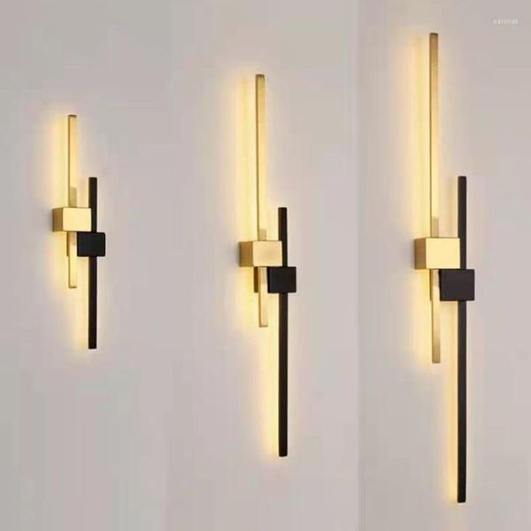 Lampada da parete minimalista Luci a LED Rame Oro Nero Camera da letto Salotto Scale Corridoio Sconce 3 Temperatura colore Dimming Drop