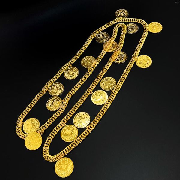 Correntes MANDI Colar de moedas árabes muçulmanas de baixo preço de alta qualidade, extra longo, banhado a ouro, sem desbotamento, joias da moda unissex