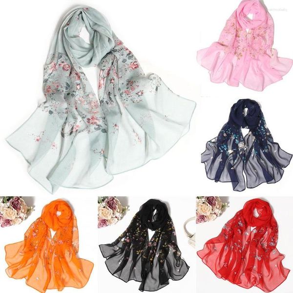 Cachecóis Xaile Hijab Verão Praia Proteção Solar Chiffon Georgette Cachecol Pequena Flor Foulard Feminino Bandana Elegante Fino Respirável