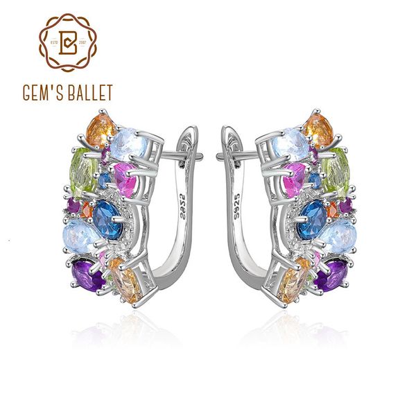 Ohrklemme GEM'S BALLET Handgefertigter, mehrfach geschliffener Geburtsstein-Ohrring mit natürlichen Citrin-Amethyst-Topas-Clip-Ohrringen aus 925er Sterlingsilber 230728