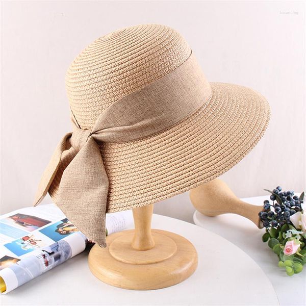 Breite Krempe Hüte Sommerhut für Frauen Strand Sonne Stroh Panama Fedora Cap UV-Schutz weiblich