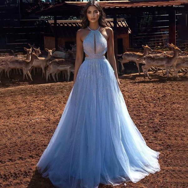 Parti Elbiseleri Serene Hill Blue Sexy A-Line 2023 Boncuklu Halter Mezuniyet Okulu Gown Celebrity Balo La71882