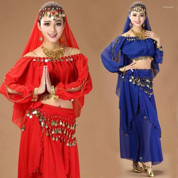 Trajes de palco 4 pçs/conjunto fantasias de dança do ventre oriental egípcio traje de dança vestido de bollywood roupas de dança do ventre