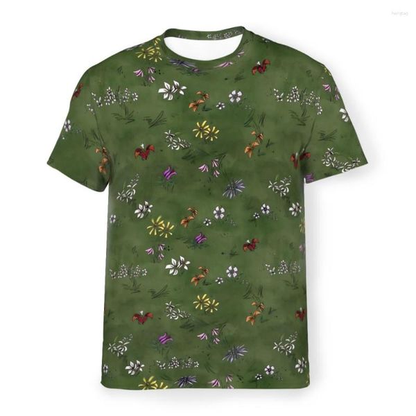 Camisetas masculinas Flower Field Tiled Polyester TShirts Dont Starve Estilo Masculino Streetwear Camisa Fina O Neck