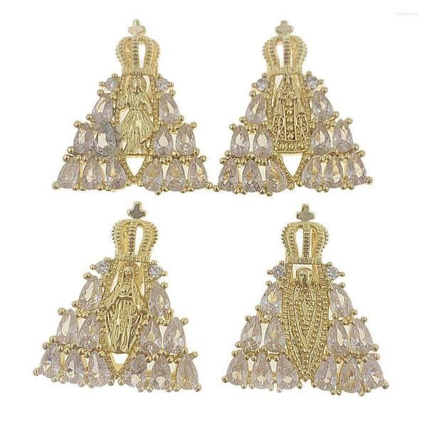 Подвесные ожерелья ретро -пирамида христиан Иисус перекрестный дева Мария CZ Циркон Золотой