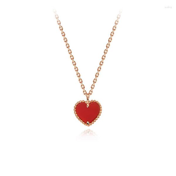 Ketten S925 Sterling Silber Niedliche kleine herzförmige rote Achat-Halskette für junge Mädchen und Frauen, Geburtstagsgeschenk, Heiratsjubiläumsgeschenk
