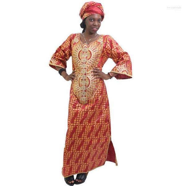 Ethnische Kleidung MD 2022 Südafrika Kleid für Frauen Bazin Riche Dashiki Kleider Afrikanische Kleidung Stickerei Muster Druck Headwrap207I