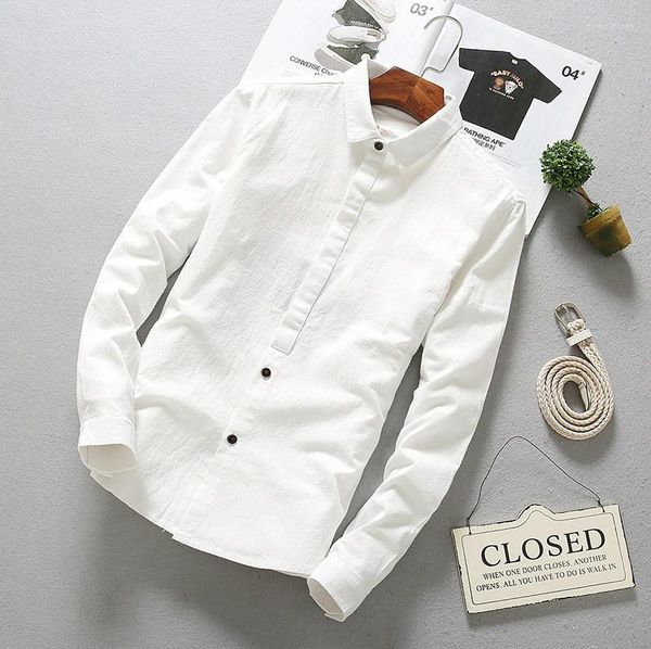 Camicie Casual da uomo in cotone solido da uomo lungo primavera autunno lino manica lunga camicia da lavoro elegante moda slim TS-183