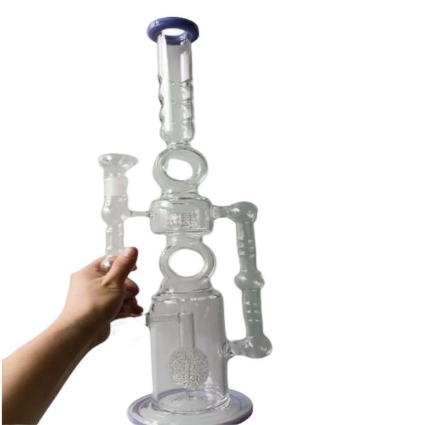 18 inç mavi cam bong nargile lastik perc büyük dab teçhizat shisha 18mm dişi sigara içme boruları