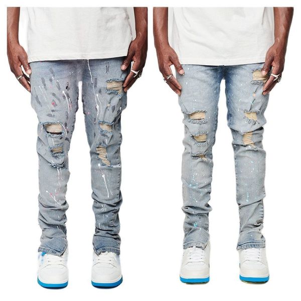 Herren Jeans Mode Zerrissene Jeans Für Männer Trendy Slim Paint Craft Denim Bleistift Hosen Straße Hipster Hosen Männliche Kleidung XSXL 230729