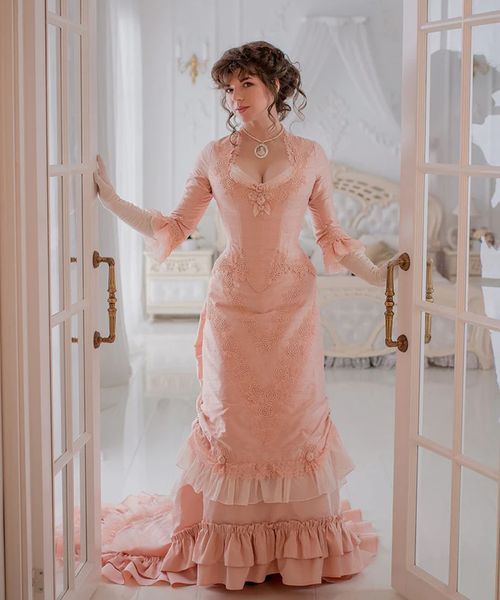 Винтажные розовые викторианские суеты вечерние платья Корсет Исторические костюми