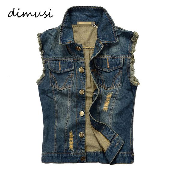 Gilet da uomo DIMUSI Summer Strappato Mens Denim Vest Canotta maschile Canotta jeans lavato Gilet uomo Cowboy Marca Hip Hop Giacca senza maniche 6XL YA564 230729