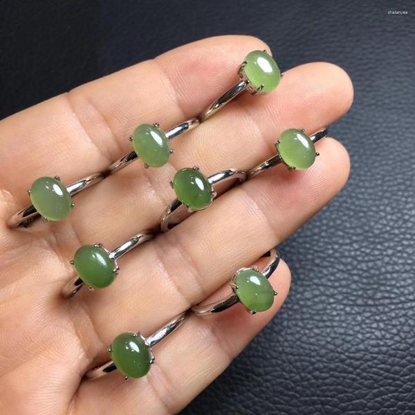 Anelli a grappolo 1 Pc Fengbaowu Anello di giada verde naturale 925 Sterling Silver Cabochon ovale Cristallo Pietra curativa Gioielli di moda Regalo per le donne