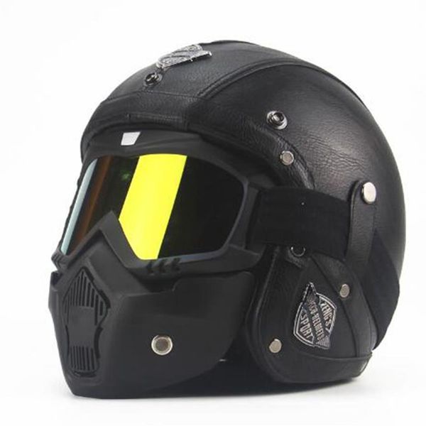 Caschi in pelle per adulti TKOSM 3/4 Casco moto Casco moto Chopper di alta qualità Casco moto vintage aperto Motocros245k