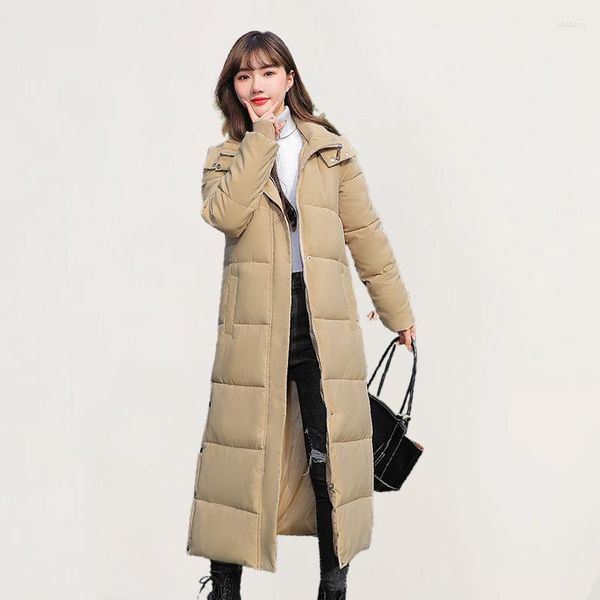 Piumino da donna addensato Parka Giacca moda elegante lungo cotone giacche cappotto 2023 coreano tinta unita abbigliamento invernale sottile per signora