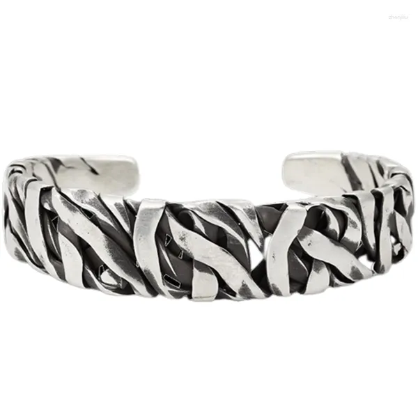 Bracelete vintage trançado manguito legal masculino personalizado retrô de nicho de metal largo ajustável pulseira aberta decoração de pulso joias presente festa