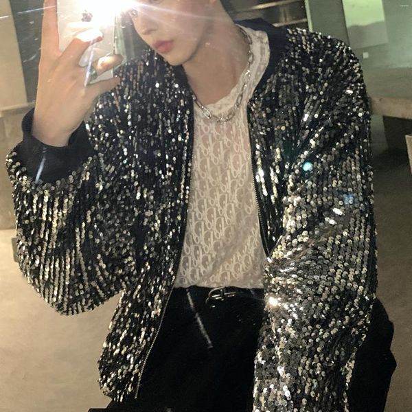 Giacche da uomo Design con paillettes per uomo Tendenze della moda gotica Cappotto streetwear Stile punk per adolescenti Abbigliamento da ballo a maniche lunghe